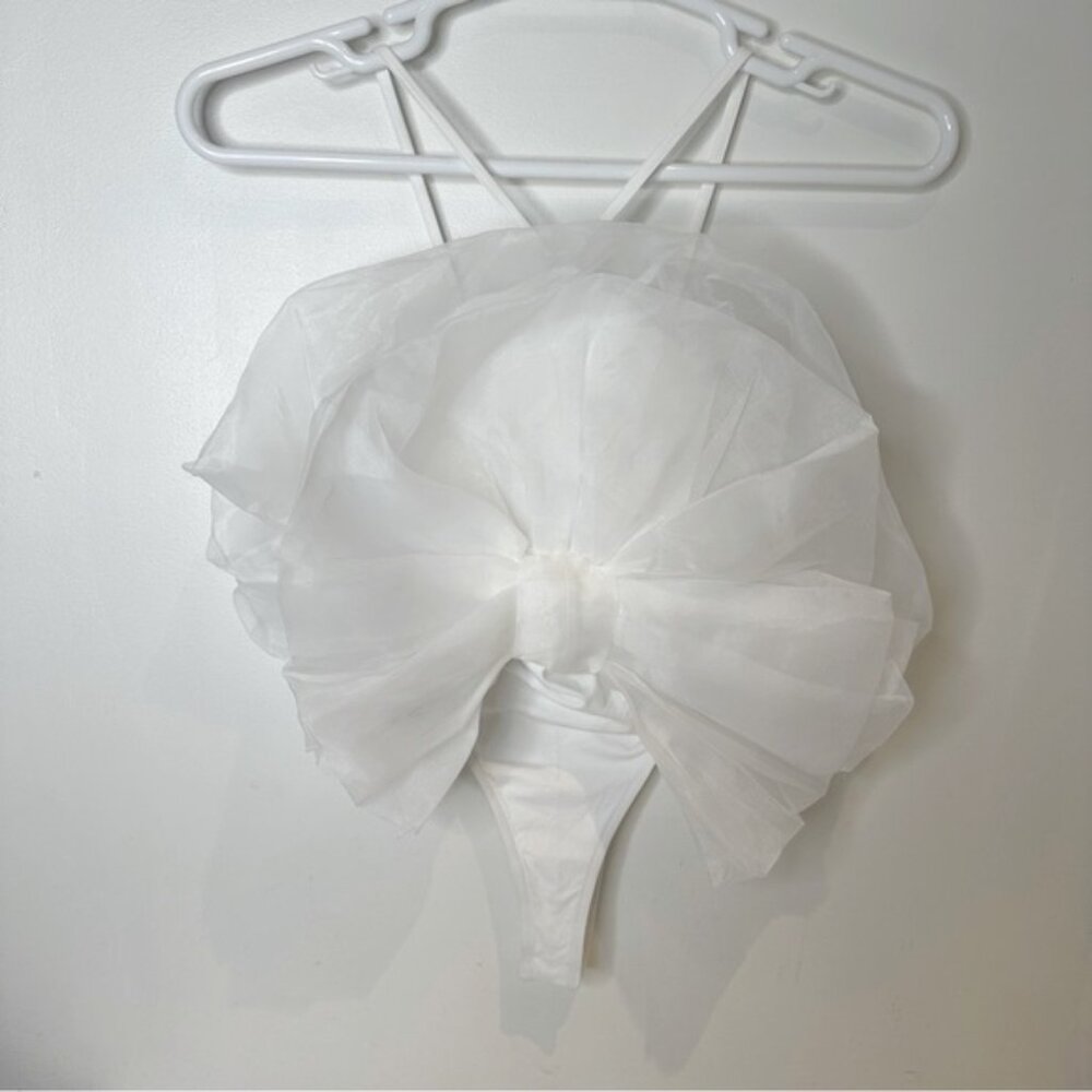 Zara Maxi Organza Fan Bodysuit Strappy Top White size S nwt